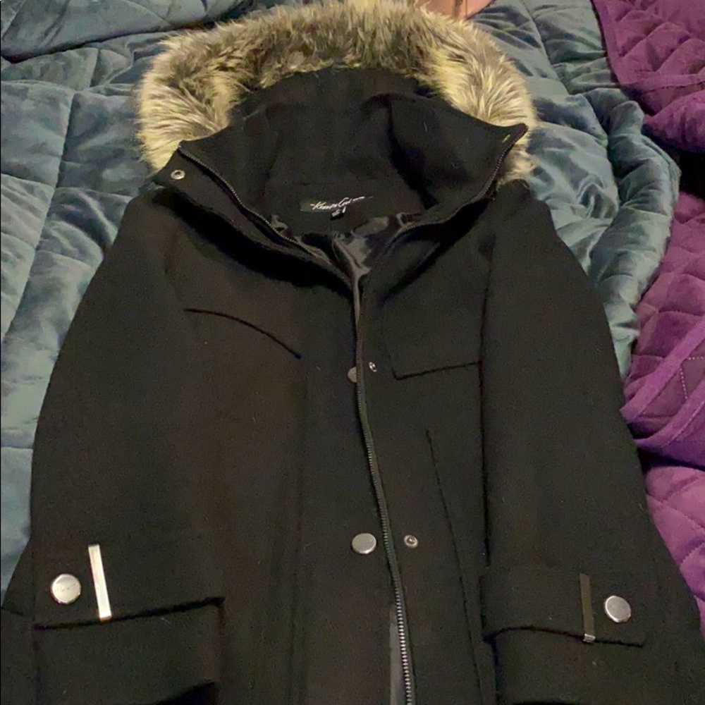 Kenneth Cole black coat with hood new